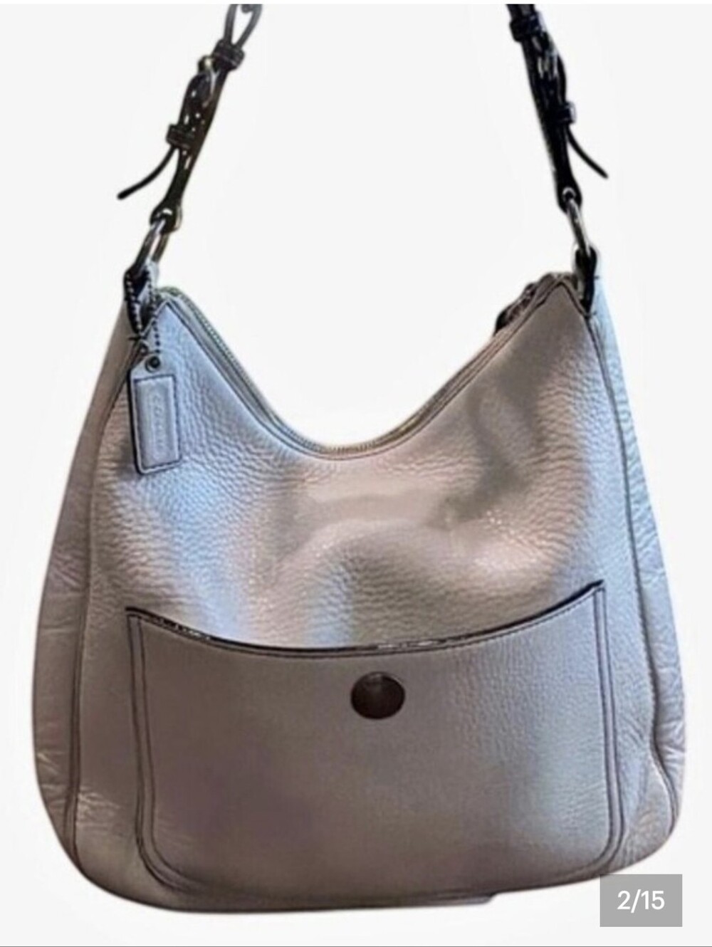 Coach Vintage White Pebbled Leather Shoulder Bag W/Brown Leather Strap